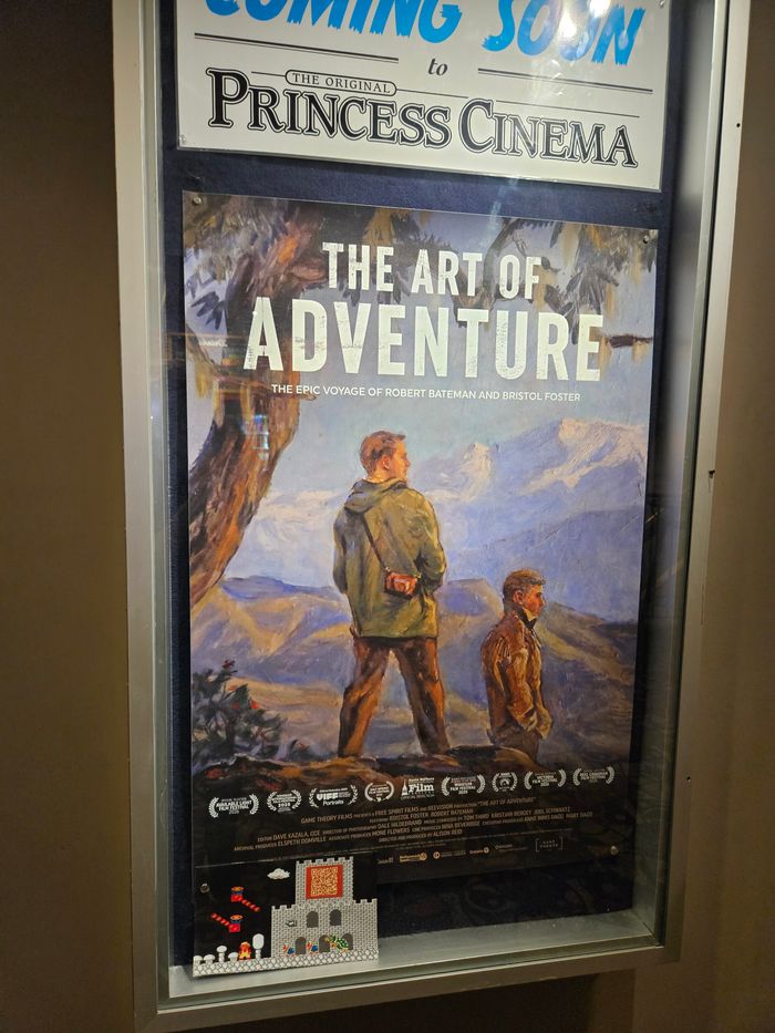 The full poster case in the lobby of Princess Cinemas, showing the graphic we created at the bottom.