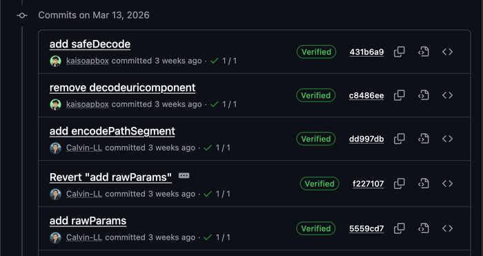 Screenshot of a subset of the many GitHub commits that Calvin and I made in an attempt to get the special characters working.